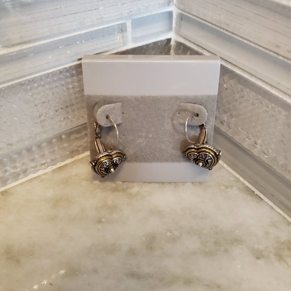 Brighton Heart Two Tone Silver and Gold Leaver Back Earings Rare - Picture 5 of 6